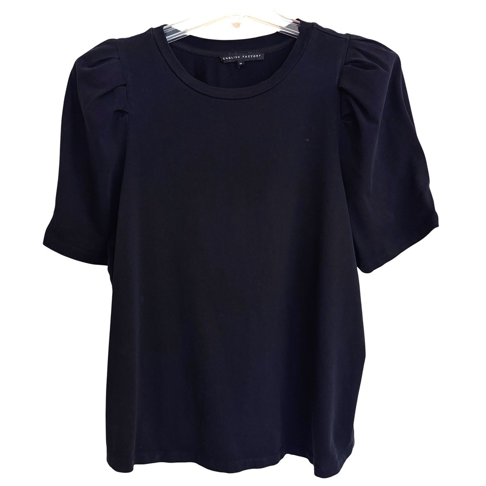 English Factory Womens Black Puff Sleeve Pleated Shoulder Knit Top Plus Size 1X